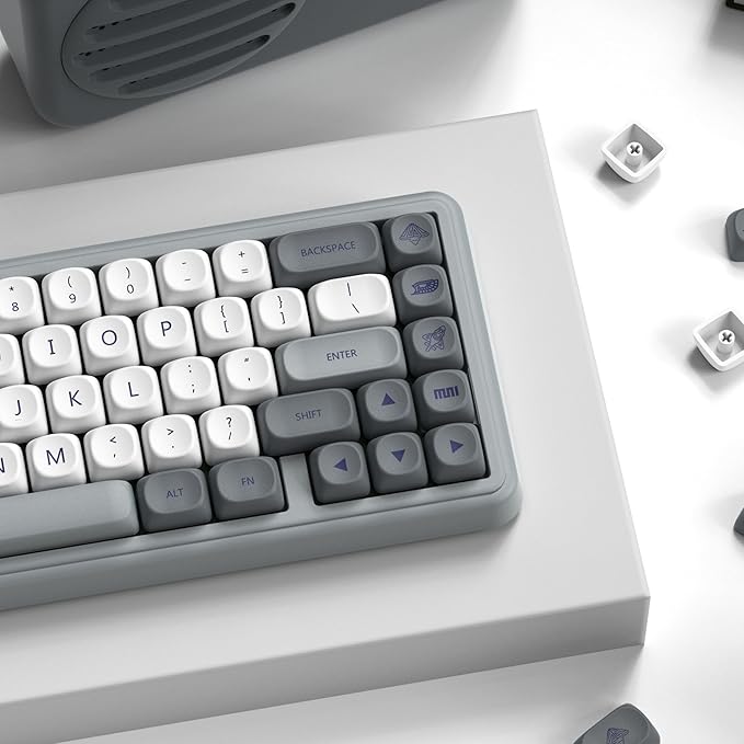 dagaladoo PBT Keyboard keycaps Japanese Style, White/Grey MOA Keycap Set Dye-Sublimation,Retro Custom Replacement Key caps for 100% 75% 65% 60% mx TKL US Layout Mechanical Keyboard
