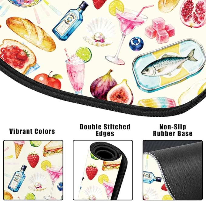 4 in 1 Large Keyboard Mouse Pad Set, Ergonomic Keyboard Wrist Rest Pad, Wrist Support Mousepad Set, Cup Coaster, Extended Desk Mat for Home Game Women Office Desk Decor Accessories(Food)
