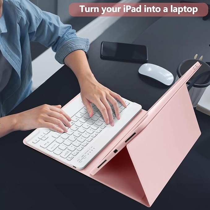 TQQ for iPad Air 13-inch (M4/M3/M2, 2026/2025/2024) & Pro 12.9 inch Case with Keyboard, Keyboard case for 12.9-inch iPad Pro 6th/5th Gen - with Pencil Holder for iPad Air 13-inch 2026 (Pink)