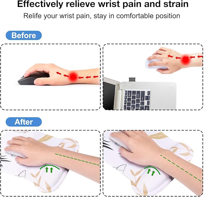 MEGREZ 4-in-1 Ergonomic Memory Foam Wrist Rest Set, Desk Pad, Mouse Pad with Wrist Rest, Keyboard Pad, Suitable for Office Workers, Programmers & Gamers–Relieve Typing & Gaming Fatigue,