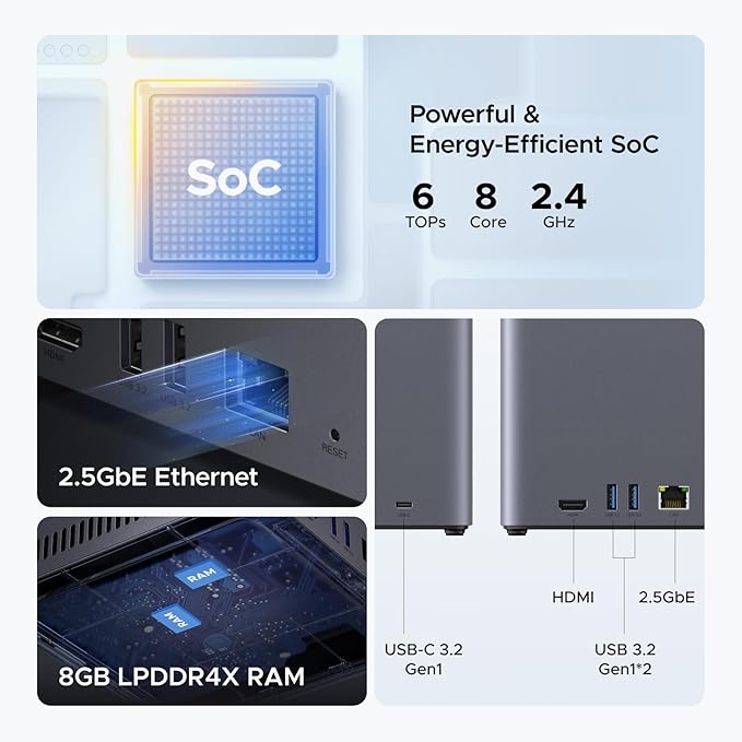 UGREEN NASync DH4300 Plus 4-Bay Desktop NAS, Support Capacity 128TB (Diskless), Remote Access, AI Photo Album, Beginner Friendly, 8GB LPDDR4X RAM, 2.5GbE, 4K HDMI, Network Attached Storage (Diskless)