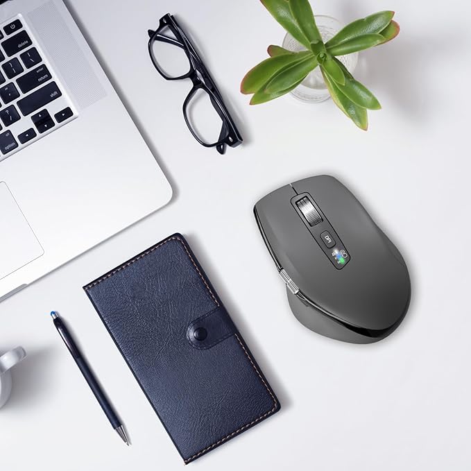 Wireless Side Scroll Mouse with Multi-Device, Ergonomic Computer Mice with Smart Flying Scroll, Quiet Click, 4-Level DPI for Computer, Laptop, iPad, Tablet, MacBook (Grey)
