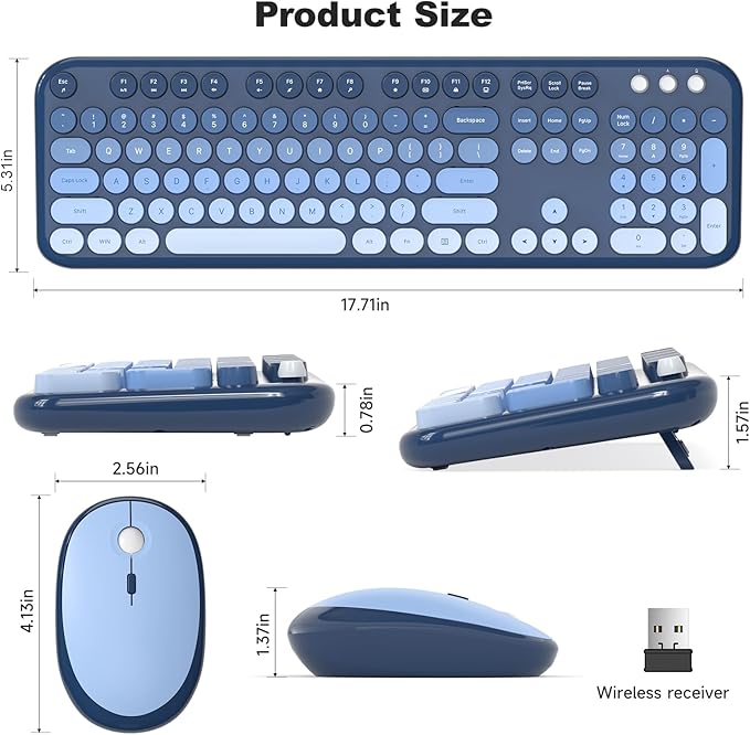 MOFII Wireless Keyboard and Mouse Combo - Sea-Blue Gradient Full-Sized Plug and Play Colorful Computer Keyboards - 104 Keys Round Keycap USB 2.4G Cute Keyboard for Windows/Laptop/Mac/Desktop/PC