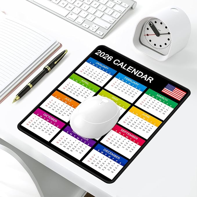 Dapesuom 2026 Calendar Mouse Pad, Computer Mousepad with Stitched Edges for Wireless Mouse, Waterproof Mouse Mat with Non-Slip Rubber Base, Ergonomic Mouse Pads for Gaming, 9.8 x 7.8 in, Vertical
