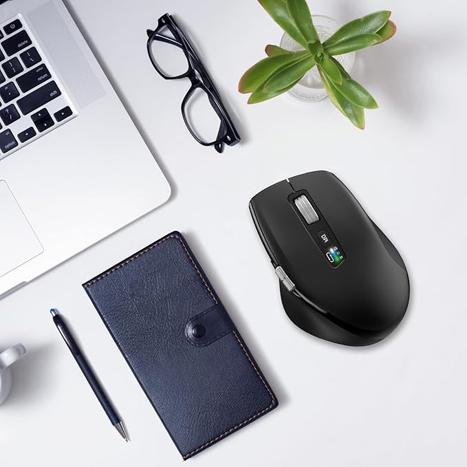 Wireless Bluetooth Side Scroll Mouse with Multi-Device, Ergonomic Computer Mice with Smart Flying Scroll, Quiet Click 4-Level DPI for Computer, Laptop, iPad, Tablet, MacBook (Black)