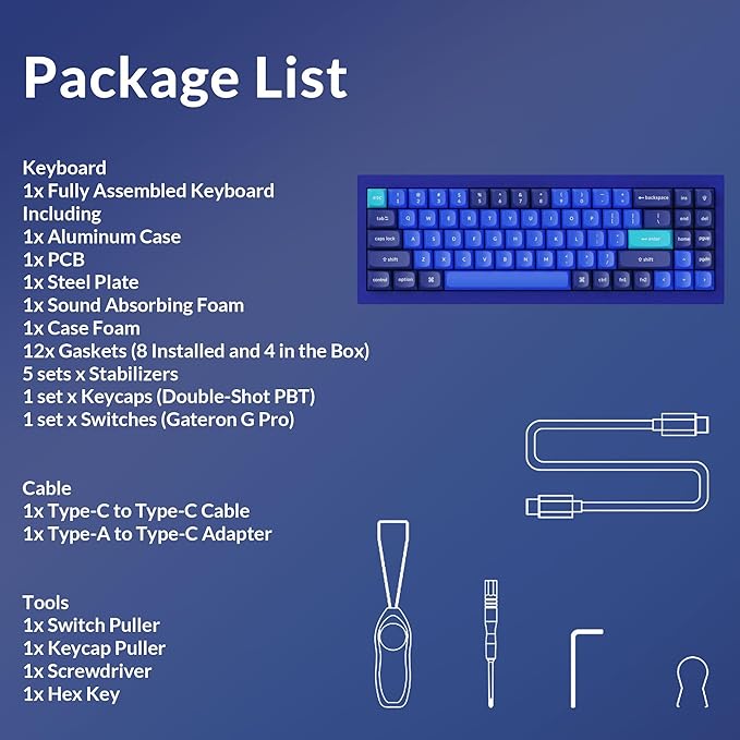 Keychron Q7 Wired Custom Mechanical Keyboard, 70% Layout QMK/VIA Programmable Macro with Hot-swappable Gateron G Pro Blue Switch Double Gasket Compatible with Mac Windows Linux - Navy Blue A