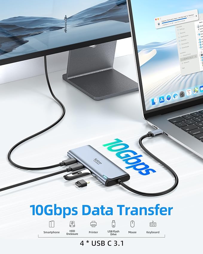 Selore USB-C Splitter with Dual 4K@60Hz Video Output,USB-C to USB-C Hub Dual Video Monitor with DP Alt Mode,10Gbps Data Transfer,100W PD,Docking Station Dual Monitor for Laptop iPad Dell HP and More