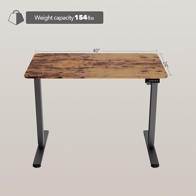 Electric Standing Desk Adjustable Height, 40x24 Inches Sit Stand up Desktop for Home Office, Ergonomic Rising Computer Table with Memory Preset,Rustic Brown