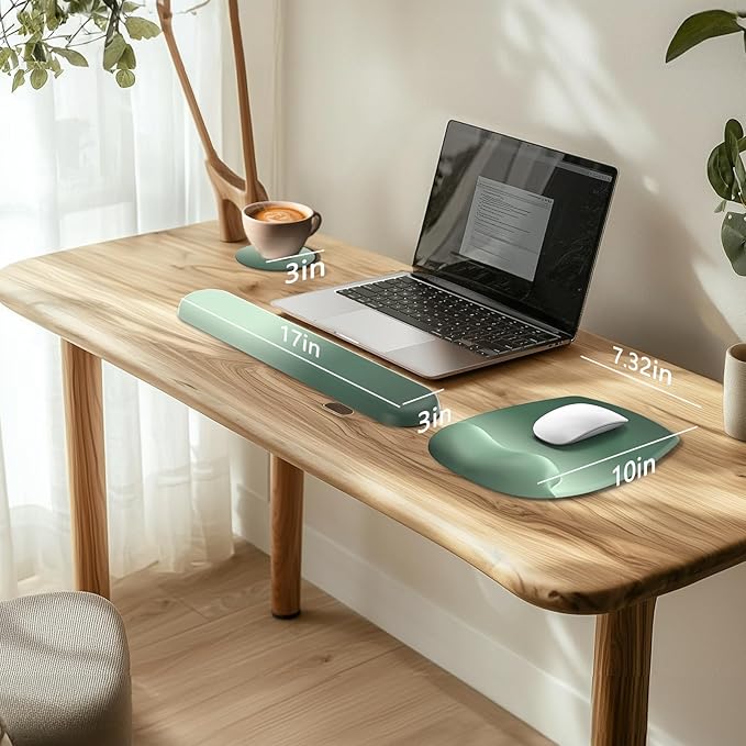 AKIT Ergonomic Mouse Pad with Wrist Rest& Keyboard Wrist Rest, Wrist Rest for Computer Keyboard, Pain Relief, Non-Slip Rubber Base, Mousepad Wrist Support for Gaming, Office, Gradient Green 2