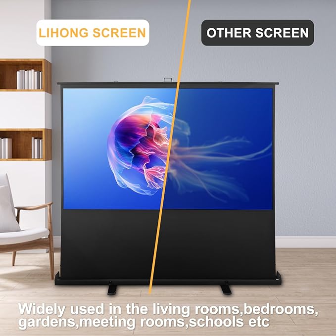 LIHONG Screen 80 inch 4:3 Manual Pull Up Projector Screen Floor Rising Standing Projector Screens 4K HD Indoor & Outdoor Projection Screen for Home Theater Movies,Classroom,Hotel,Office