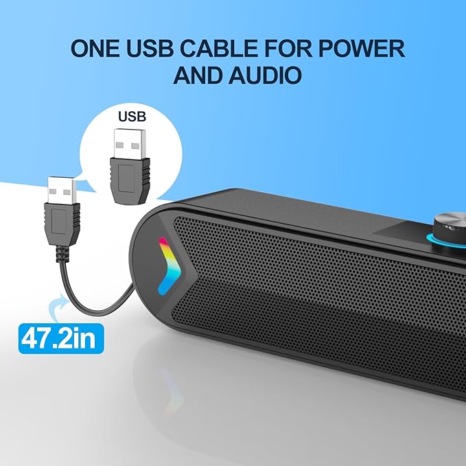 LENRUE Computer Speakers for Desktop,PC Speakers with Basic Stereo Sound & Colorful Lights, Single USB for Both Power and Audio,Desktop Laptop Sound Bar Speakers for Gaming,Movies,Music