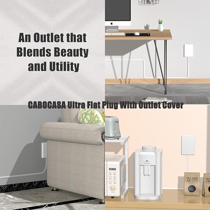 3FT Ultra Flat Plug Extension Cord Power Strip with 3 Outlets, Patented Detachable Ultra-Thin Outlet Cover Concealer & Ultra-Flat Plug, Max. 13A 125V 1625W ETL Listed, White Color