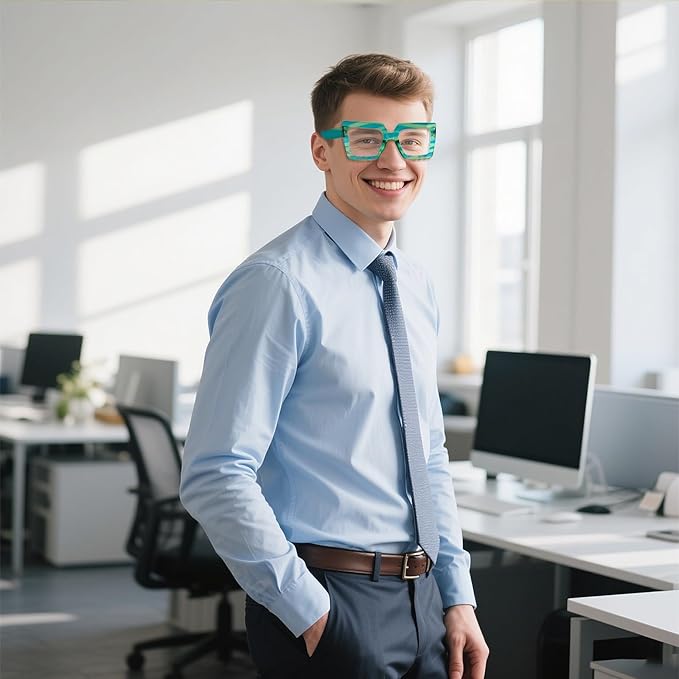 hoyuwak Oversized Square Blue Light Glasses Big Frame Computer Eyewear Thick Fashion Clear Glasses for Women Fashion