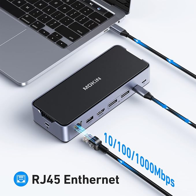 8K USB C Laptop Docking Station Dual Monitor,MOKiN Docking Station 3 Monitors with 2*DisplayPort,HDMI,15 in 1 USB C Dock 100W PD,6*USB Ports,Ethernet,SD&TF,for Dell/HP/MacBook (Include Power Adapter)