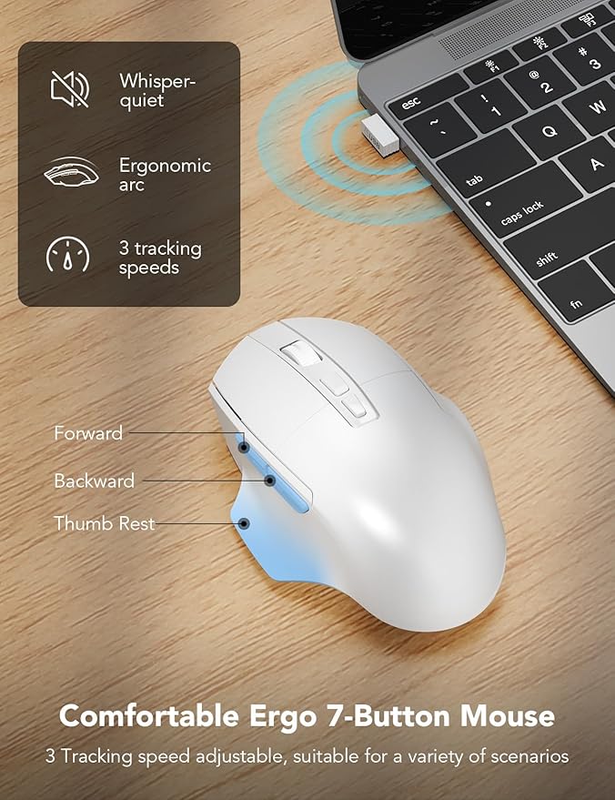 SABLUTE Wireless Keyboard and Mouse Combo, Ergonomic Wave Keys, Cushioned Plam Rest, Comfortable Silent Natural Typing, 2.4G Lag-Free, MA12 Full Size Keyboards Set for Multi-OS, Windows/Mac, White