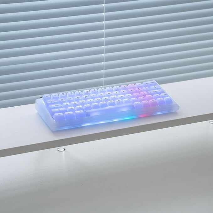 Crystal Transparent White Jelly Keycaps, 115 Keys MDA Profile 60 65 75 100 Percent Set for Cherry MX Mechanical Gaming Keyboards, RGB Compatible Premium PC Clear Keycaps
