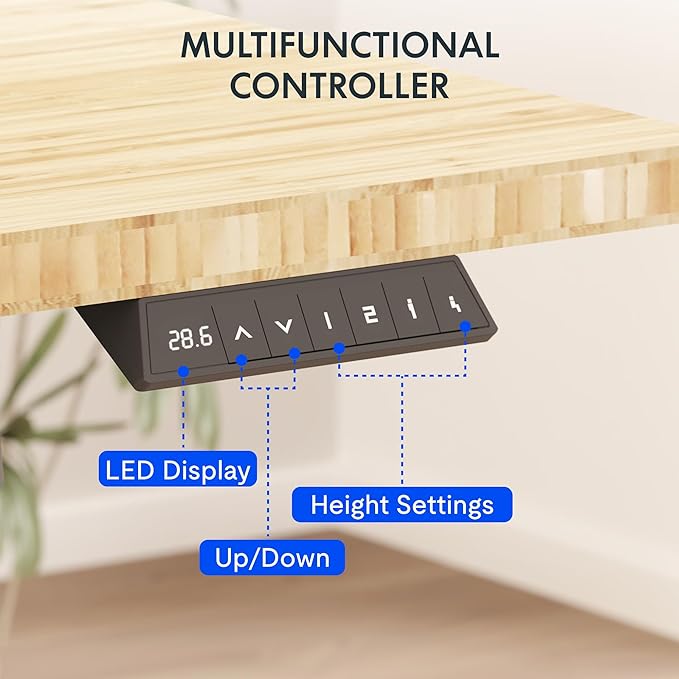 FLEXISPOT EN2 Bamboo Standing Desk with Clamp Power Strip, 48 x 24'' Electric Stand Up Height Adjustable Desk with Cable Management (Black Frame + 48" Bamboo Top, 2 Packages)