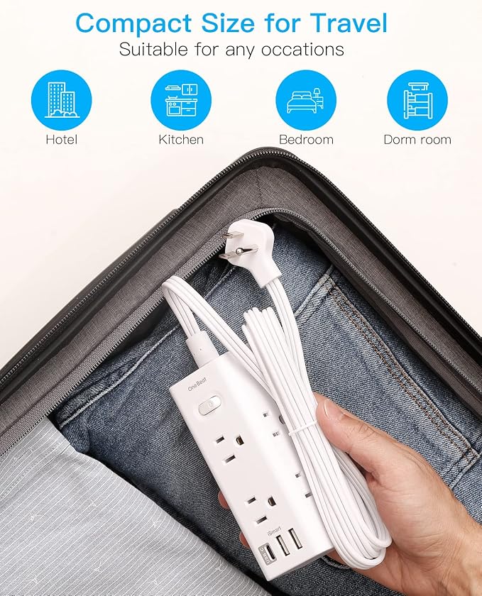 1Ft Extension Cord with Multiple Outlets, Flat Plug Power Strip Surge Protector with 1 Ft Cord, 6 Outlet 3 USB Ports (1 USB C), Multi Outlet Wall Plug for Travel, College, Dorm Room Essentials