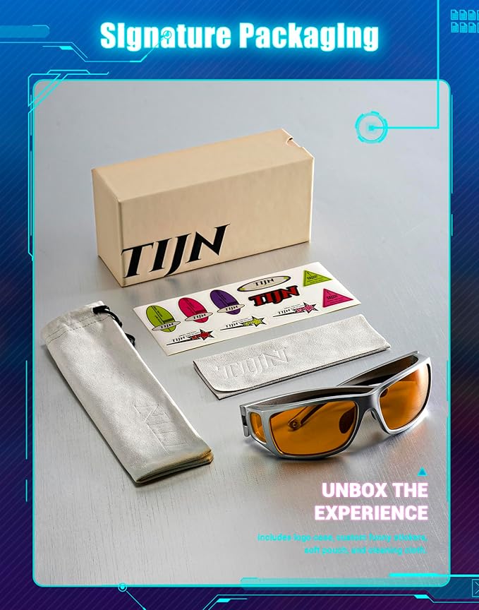 TIJN Sonia Red Sleep Glasses Orange Lens for Blue & Green Light Blocking,Dual AR Coating,Wraparound Frame for Gaming Screen