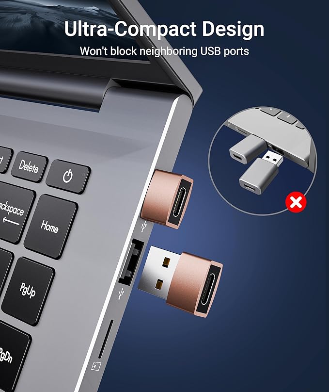 Syntech USB C Female to USB A Male Adapter 3 Pack, Type C Charger Cable Power Adapter Compatible with iPad Air 7, iPhone 17/16/15/14 Pro Max, Apple Watch Series 10/9, Samsung Galaxy S20 etc, Rose Gold