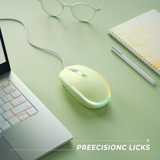 seenda Wired Mouse - USB Computer Mice Wired with RGB Backlit Optical LED Mouse with Attached USB Cord for Laptops Notebooks Chromebook - Green
