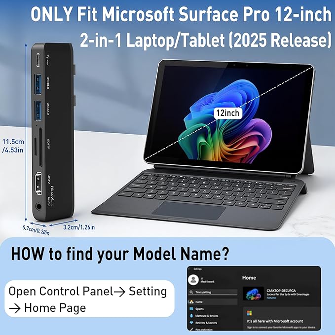 Surface Pro 12 Docking Station, Surface Pro 12 Accessories with 4K HDMI, Thunerbolt 4 Hub (4K@60Hz Display+ 40Gbps Data+ 100W Charging), 2 USB3.0, SD/TF, 3.5mm Audio for Surface Pro 12 inch 2025