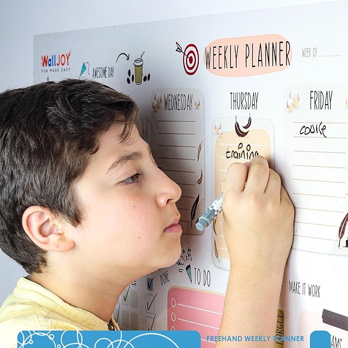 Dry Erase Calendar – 39.4x16” Weekly Dry Erase Board for Wall, Clear Weekly Planner Whiteboard, Adhesive-Free Calendar Whiteboard Sticks to Any Smooth Surface, Weekly Schedule Whiteboard