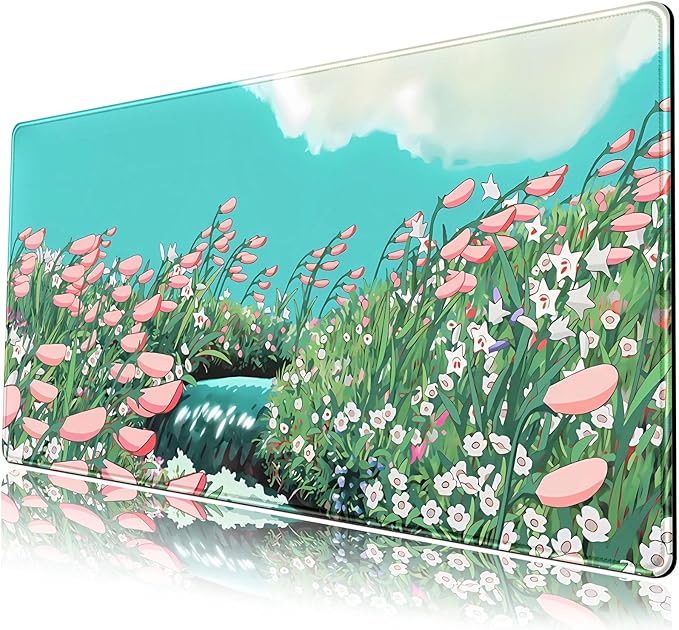Cute Anime Floral Desk Mat Sage Green Large Mouse Pad XL Gaming Mousepad Kawaii Desk Keyboard Pad Laptop Computer Mouse Mat Cute Desk Decor Desk Pads On Top of Desks for Desktop 31.5''X 15.7''