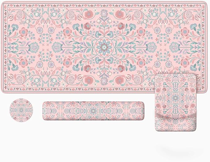 iLeadon Desk Matt for Desktop, Non Slip Base Ergonomic Mouse Pad with Wrist Rest, Wrist Pad for Keyboard, Gaming Mouse Pad Large, Anti-Fatigue Desk Mat with Wrist Support (Pink)