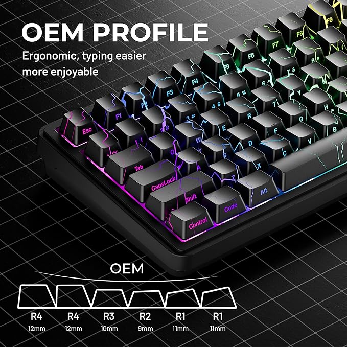 HITIME x XVX Lightning Keycaps 60 75 100 Percent - Shine Through Keycaps w/IMD Tech, for Mechanical Keyboards, Full 118 Key Set, OEM Profile, Lines Backlit, Side Printed - Black