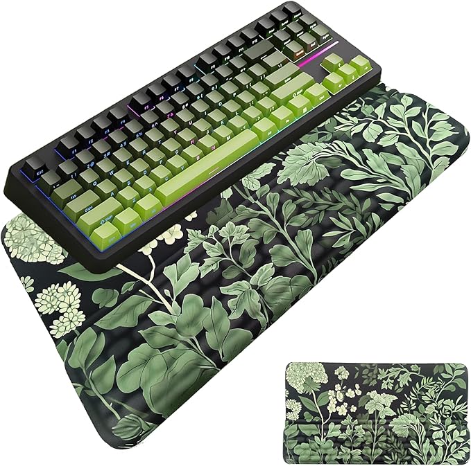Computer Keyboard Stand Pad with Wrist Rest Easy Typing Sage Green Leaves Floral Keyboard Pad Support with Wrist Pad Ergonomic Tilted Keyboard Riser Holder for Desktop Office Home Black Flowers Floral