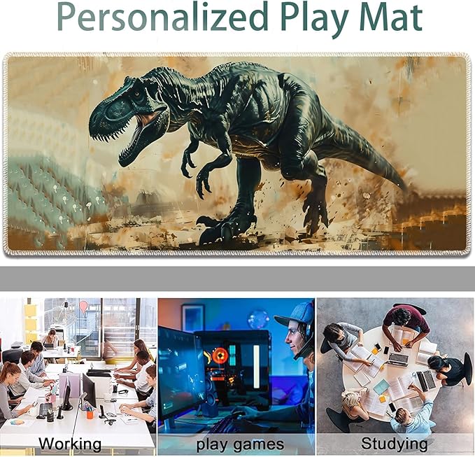 Large Gaming Mouse Pad + Keyboard Wrist Rest + Wrist Support + Coaster Set, Memory Foam Ergonomic for Easy Typing, XXL Extended Gaming Mouse Pad Table Pad - T-Rex