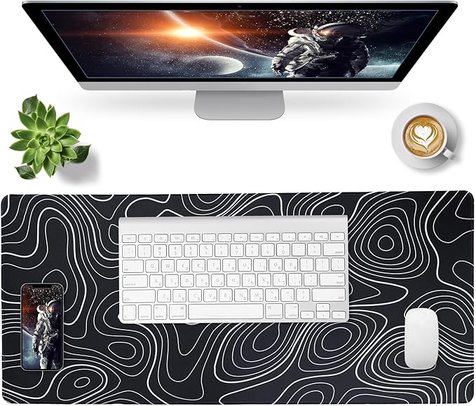 Bloss XL Topographic Mouse Pad Long Desk Mat, Black Mouse Keyboard Pad, Desk Pad, Large Gaming Mouse Mat Non-Slip Rubber (31.5 x 15.7 x 0.12 Inches)