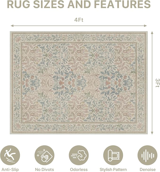 36"x48" Office Chair Mat for Hardwood Tile Floor, Under Desk Carpet Protector for Rolling Computer Chair Mat, Machine Washable Area Rug, Anti-Slip 1/5" Thick Low Pile Thin Vinyl Floor Mat, Beige Pink
