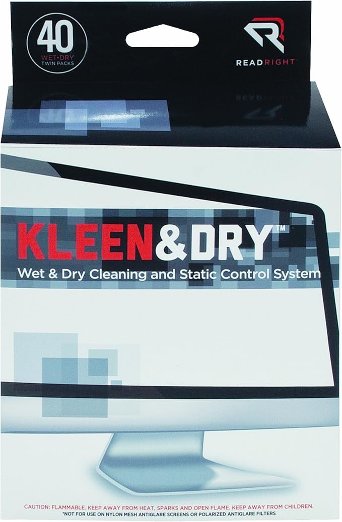 Read Right Kleen and Dry Screen Cleaning Wipes, 40 Twin Wipe Packs per Box (RR1305)