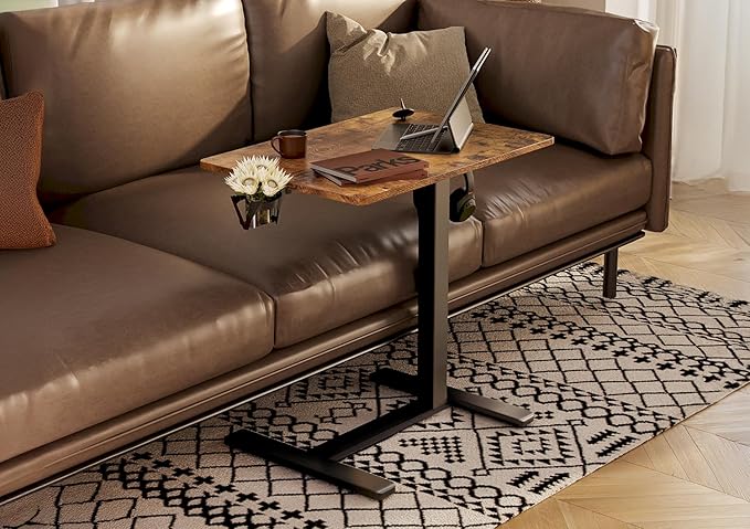 Claiks Mobile Overbed Table with Wheels - 25.5" Adjustable Height Standing Desk for Hospital & Home Use, 22lbs Capacity, Ergonomic Rolling Laptop Cart, Rustic