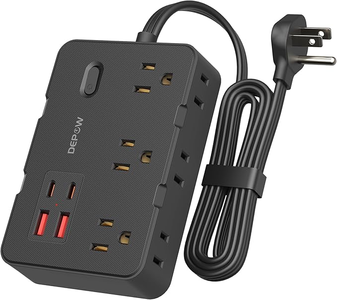 Surge Protector Power Strip, 3 FT Extension Cord with 6 AC Outlets 4 USB Ports,1050J Surge Protection, Wall Mountable Charging Station for Office, Home, Black