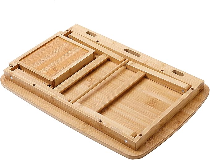 BIRDROCK HOME Bamboo Wood Lap Tray with Foldout Legs, Storage Drawer, Fits Laptops Up to 17", Tablet and Phone Slot, Laptop Table for Sitting or Standing, Work from Home, Workstation - Natural