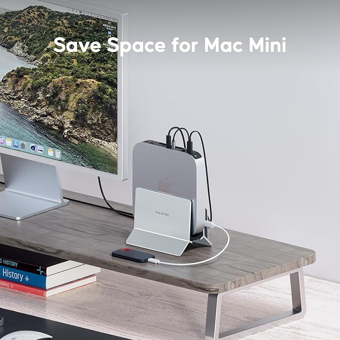 Vertical MacBook Docking Station, PULWTOP Docking Station for Mac mini with M.2 NVMe case for MacBook Pro/Air, 4K@60Hz HDMI, 2USB C 10Gbps, SD/TF, 100W PD, RJ45, 2 USB A for Windows Sliver