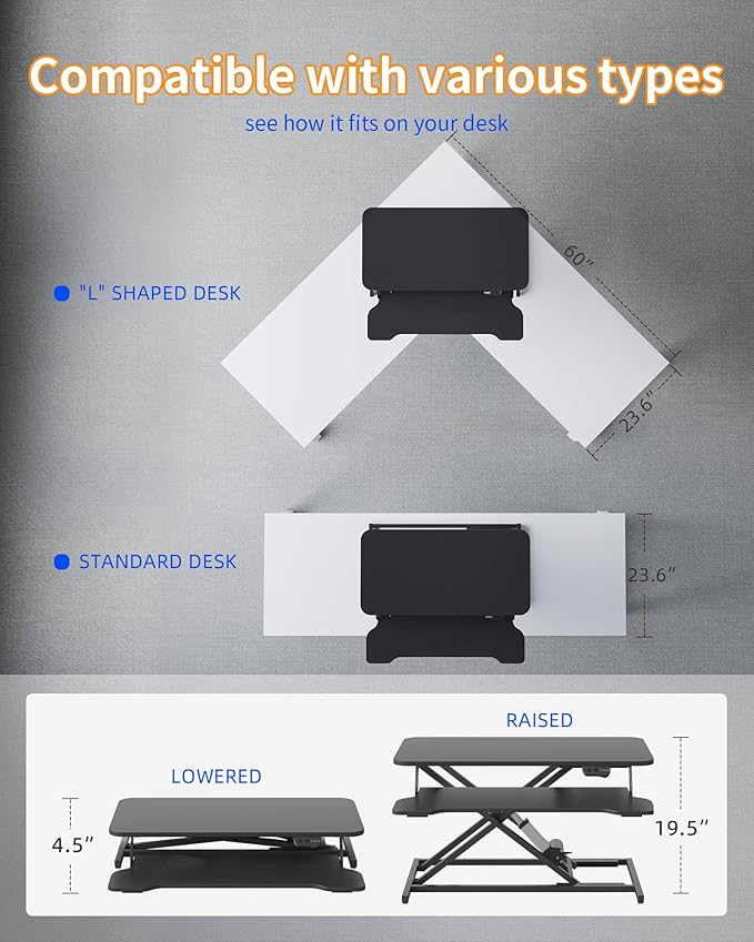 YIHAYO Electric Standing Desk Converter 32 inch, Sit to Stand Up Height Adjustable Desk Riser, Quick Sit to Stand Tabletop Dual Monitor Riser Workstation for Home Office with Keyboard Tray, Black