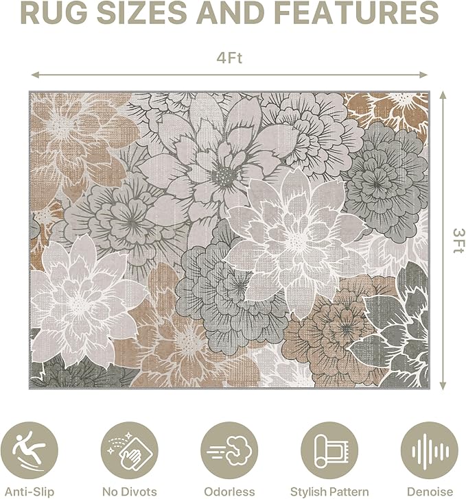 36"x48" Office Chair Mat for Hardwood Tile Floor, Under Desk Carpet Protector for Rolling Computer Chair Mat, Machine Washable Area Rug, Anti-Slip 1/5" Thick Low Pile Thin Vinyl Floor Mat, Taupe Grey