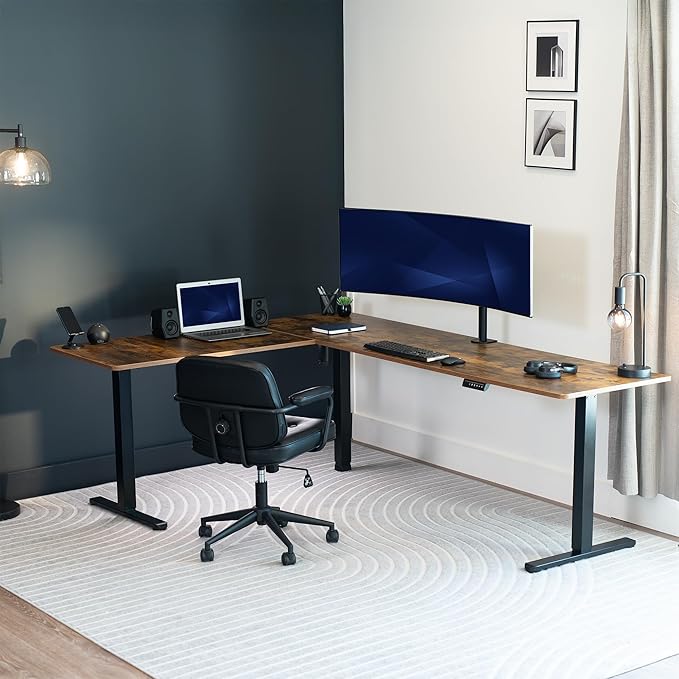 VIVO Extra Large Electric Single Motor Height Adjustable 3-Leg Corner Standing Desk Frame, Holds up to 225 lbs, Sit Stand L-Shaped Motorized Legs Only, Black, DESK-E384B