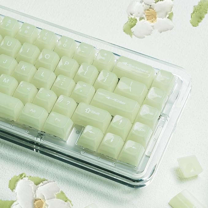 Womier Keyboard Keycaps Jelly - Ceramic Keycaps Style, Clear Creamy Matcha Green Key Cap Transparent Custom 60 65 75 100 Percent for Cherry MX, Outemu, Gateron Mechanical Keyboards (MDA Profile)
