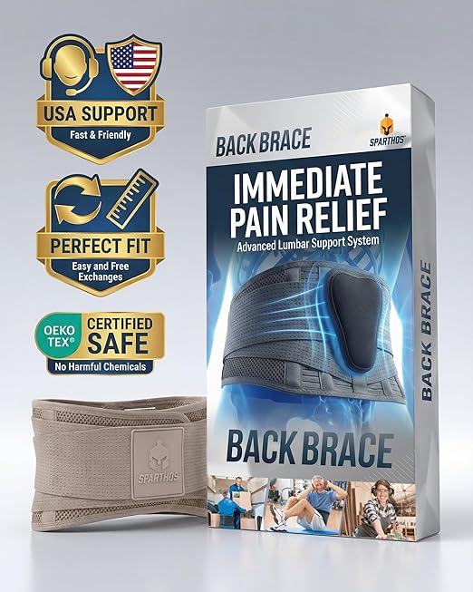 Sparthos Back Support Belt - Relief from Back Pain, Sciatica, Herniated Disc - Breathable Brace With Lumbar Pad For Home & Lifting At Work - For Men & Women - Fits 24–31″ Waist (X-SMALL, Check Sizing)