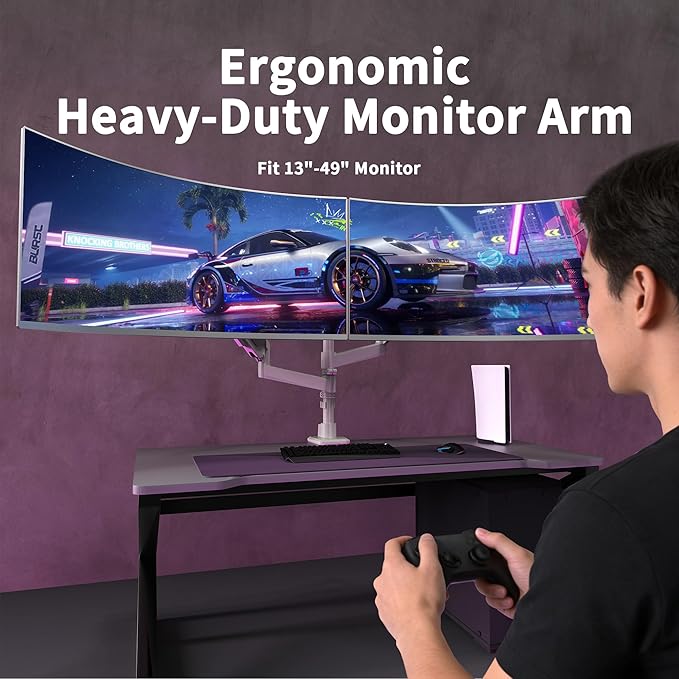 Dual Monitor Arm for 17-49 Inch Ultrawide Screens, Dual Monitor Mount Heavy Duty up to 44lbs, Adjustable Vertical Stacked Full Motion Dual Monitor Arm Desk Mount, 75/100mm VESA Mount, White