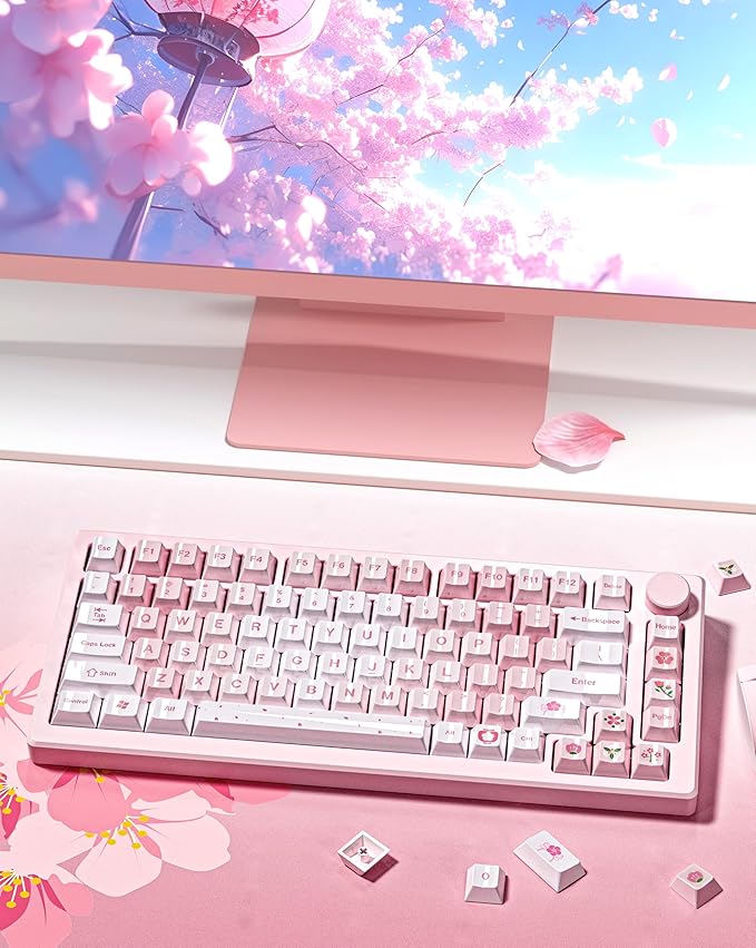 dagaladoo Pink keycaps pbt,Custom Keycaps 60 75 100 Percent Cute Set,Ceramic Coating Glossy Keyboard Key caps,Cherry Profile Key Cap for Cherry Gateron MX Mechanical Keyboard(Cherry Blossom)