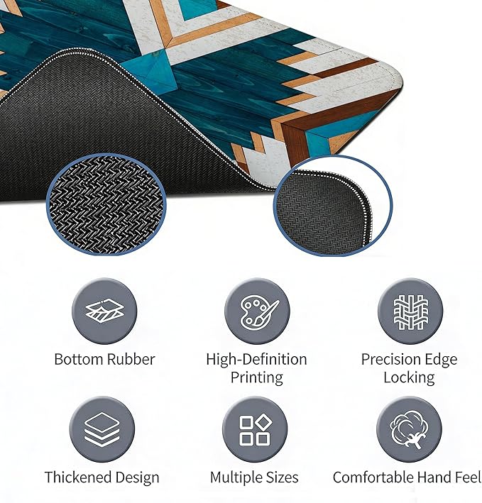 Western Mouse Pad, Western Desk Accessories, Blue Green Aztec Rug Desk Mat Retro Southwest Gaming Large Mouse Pad for Desk Vintage Computer Gifts for Cowboy Cowgirl Western Office Decor 31.5x11.8