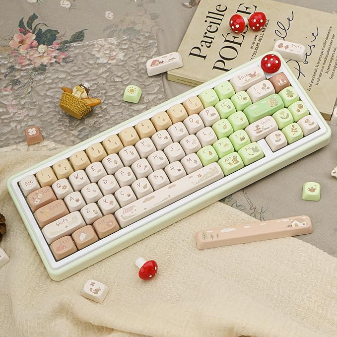 Pink White Keycaps, Dye-Sublimation PBT Keycaps, MOA Profile Cute Keyboard Keycap Set for 61/64/68/84/87/100/104/108 Cherry MX Mechanical Keyboard