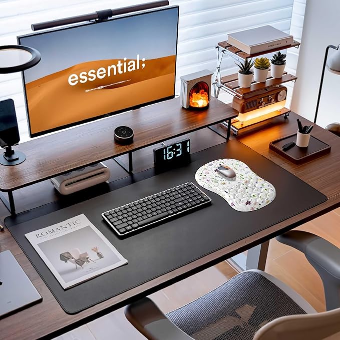 Ergonomic Mouse Pad with Wrist Rest, Soft Mousepad with Beautiful Flowers Plant,Memory Foam and Non-Slip Pu Base for Pain Relief, Gaming Mouse Pad for Desk, Home, Office