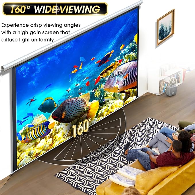 110" Motorized Projector Screen - Indoor and Outdoor Movies Screen 110 inch Electric 16:9 Projector Screen W/Remote Control